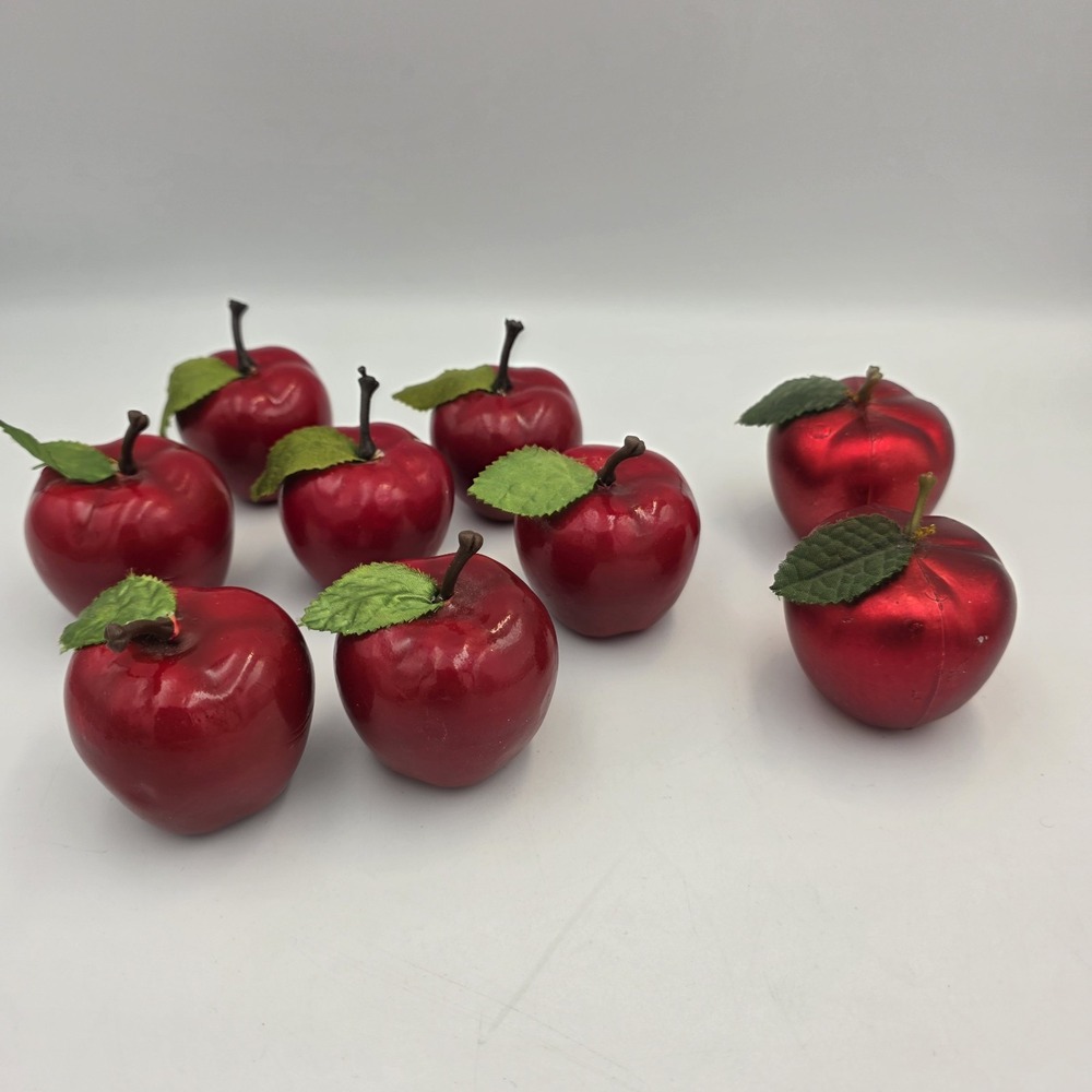 Vtg Red 2" Apples for Crafts Styrofoam Lacquered Satin Leaf  2 Shiny & 7 Matte